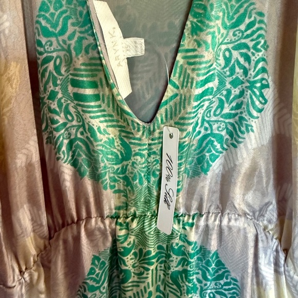 NWT ARYN K 100% Silk Deep V Printed Maxi Dress Size XS - Picture 15 of 16
